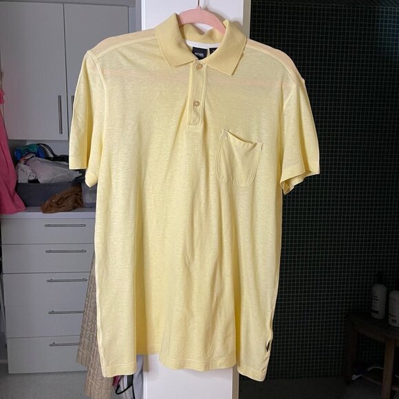 Hugo Boss Mens Polo Shirt Yellow Size Medium Pure Cotton Short Sleeve Button - Picture 14 of 16